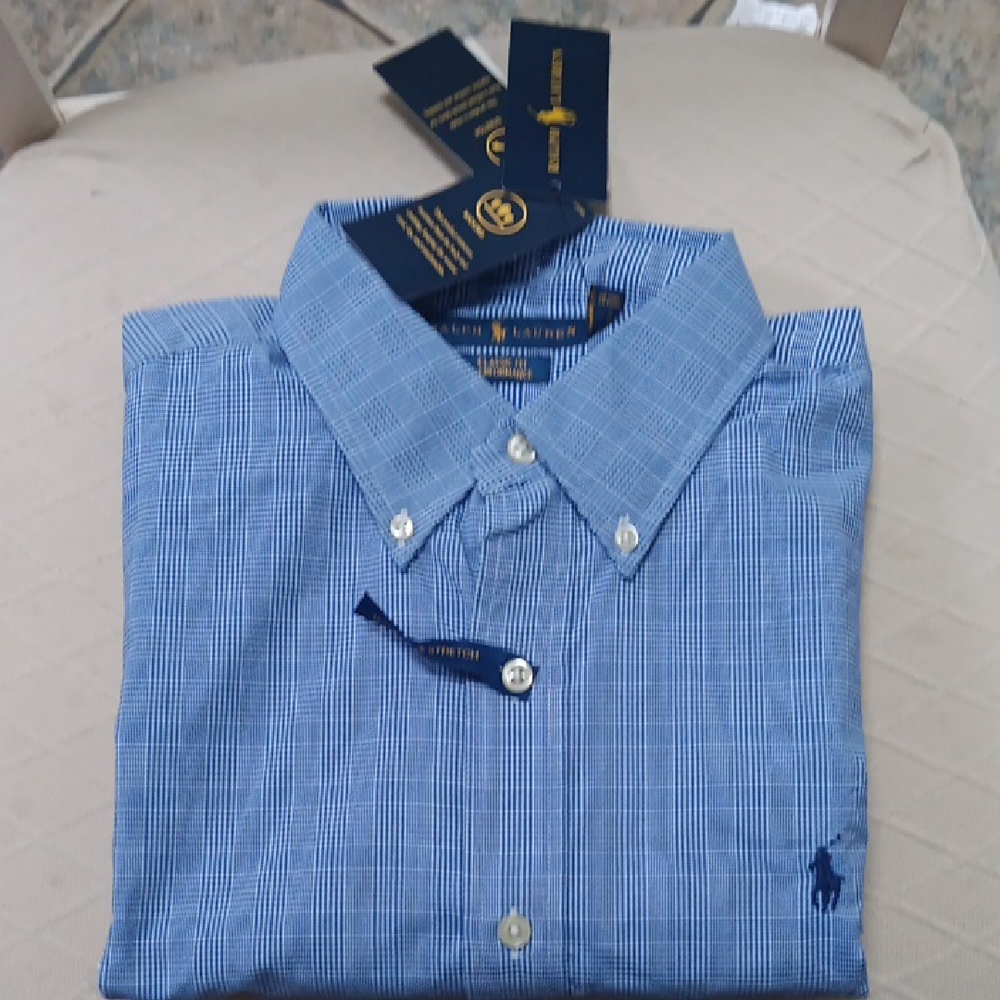 Ralph Lauren Blue Casual Button Down Shirt with Classic Style